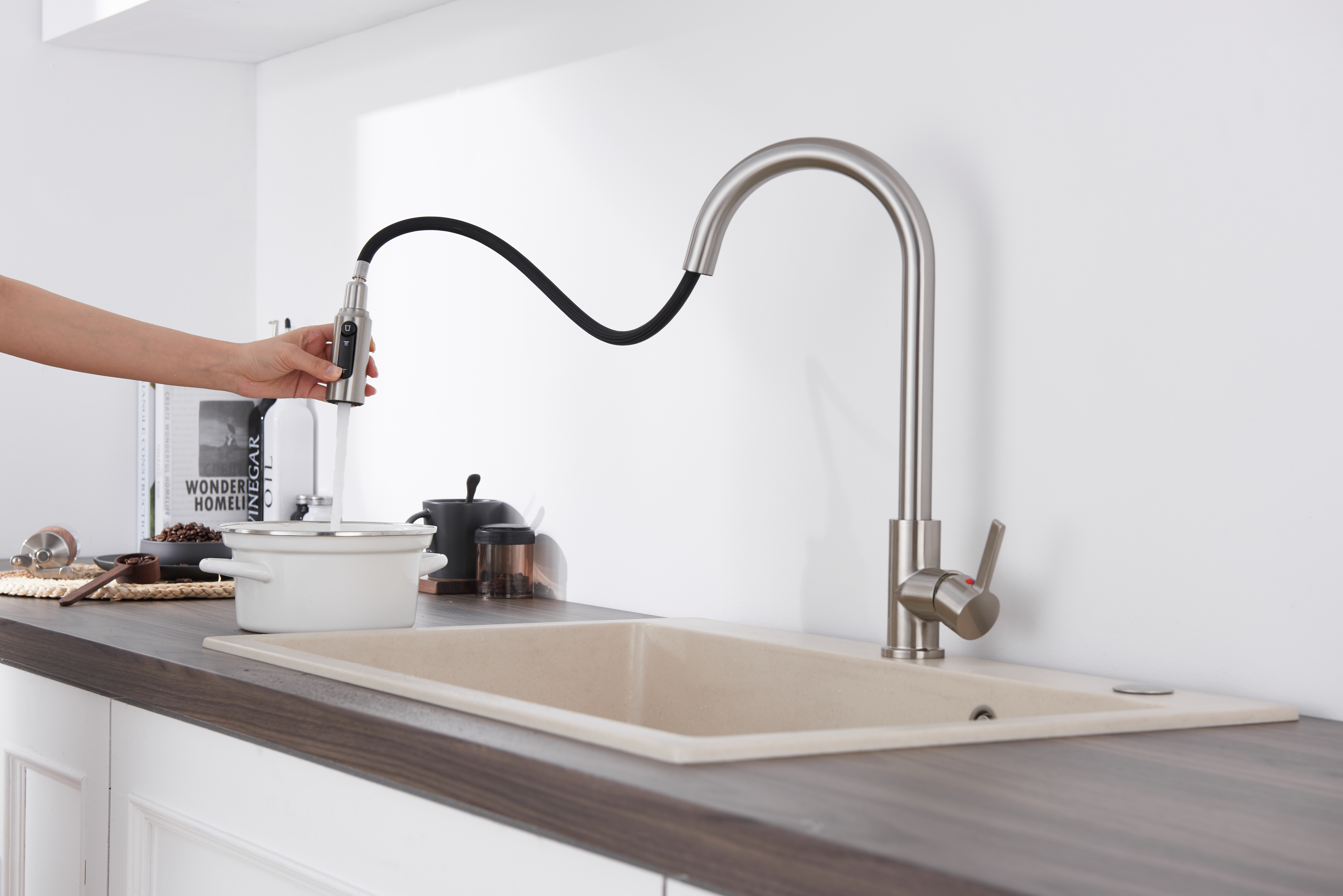 304 Brushed Nickel Pull Down Kitchen Faucet 